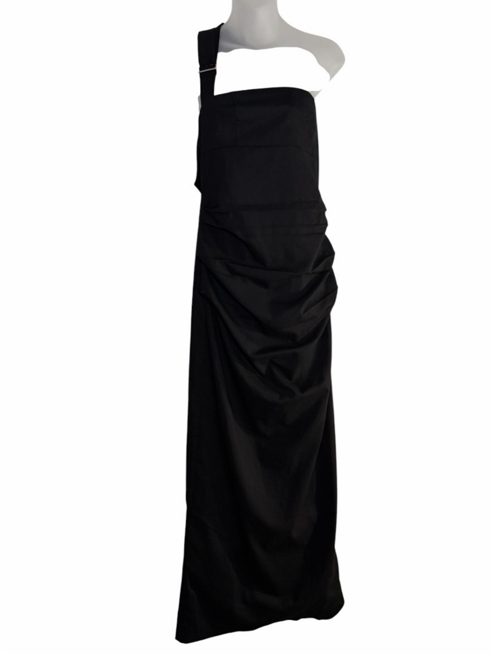 Peppermayo Rumour Has It Maxi Dress Black Size 6 One Shoulder Ruched NWT